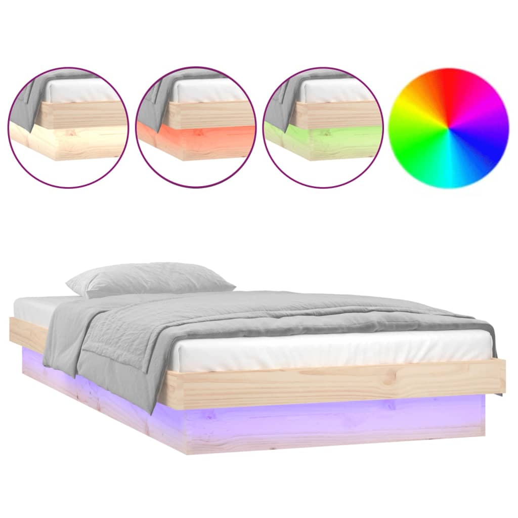 NNEVL LED Bed Frame 92x187 cm Single Bed Size Solid Wood