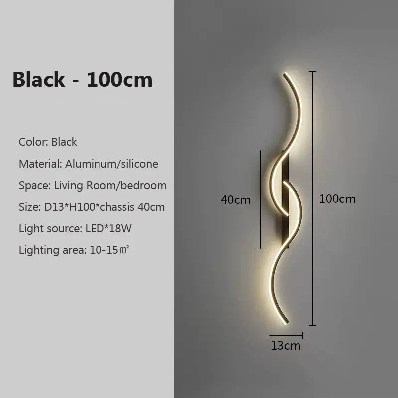 Minimalist LED Wall Lamp - Long Strip Sconces, Black, 100cm